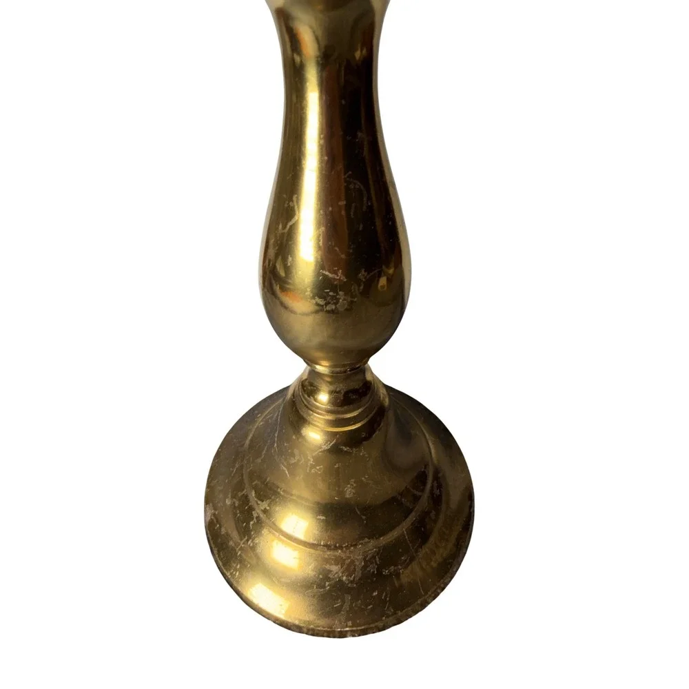 Vintage Solid Brass Candlestick Holder Made in India Baluster Style Gold Tone
